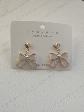 Gold Bow Heart Drop Earrings